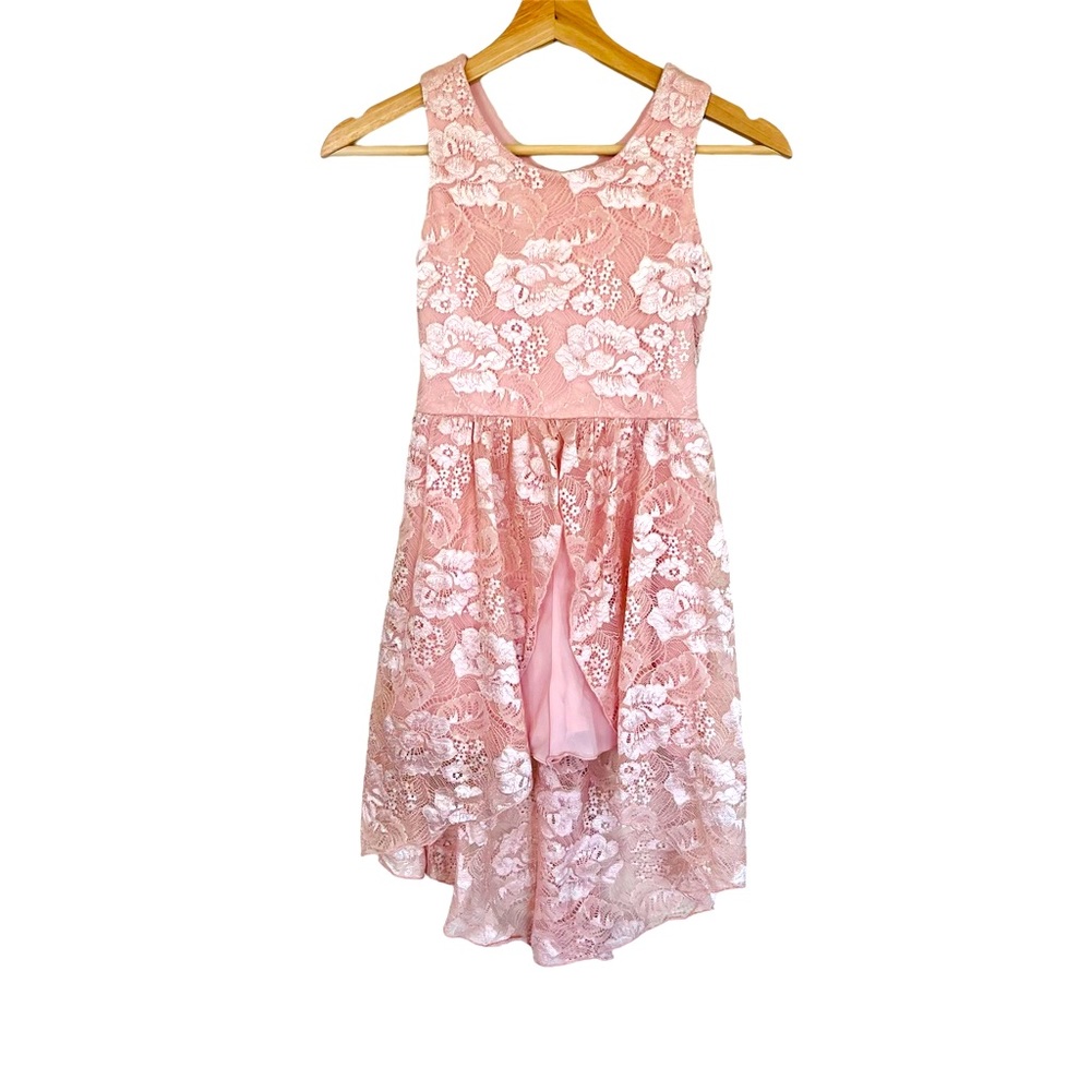 BCX Girl Lace Blush Rose Midi High Low Dress Romper Formal 7 Girls